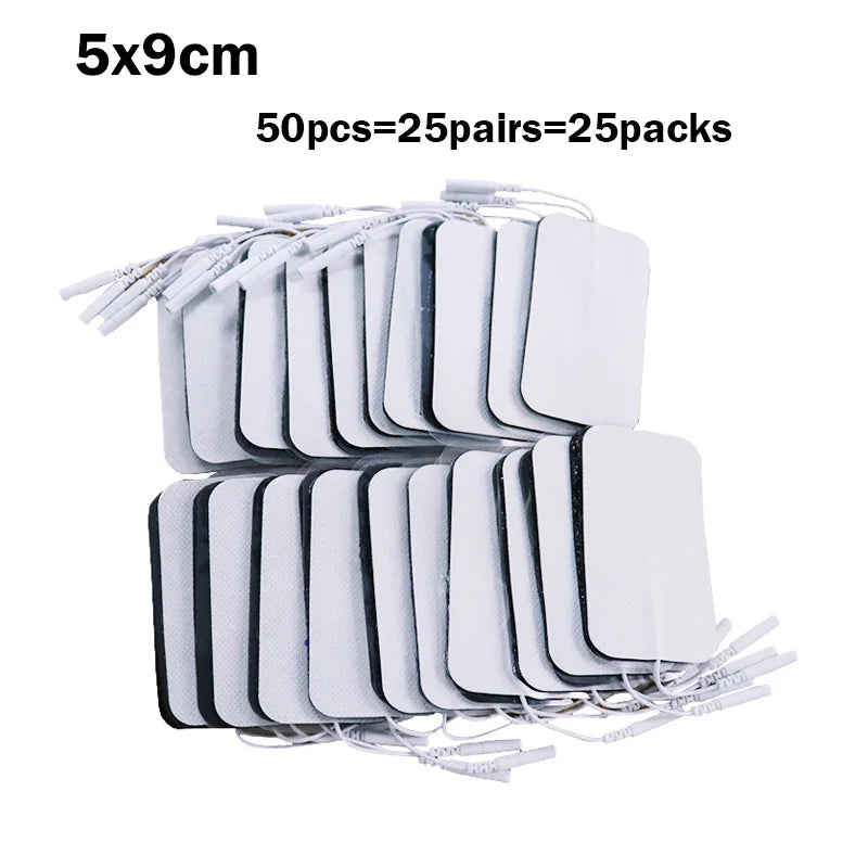 TENS EMS Electrode Pads 5x5cm – Reusable Self-Adhesive Gel Patches with 2mm Plug