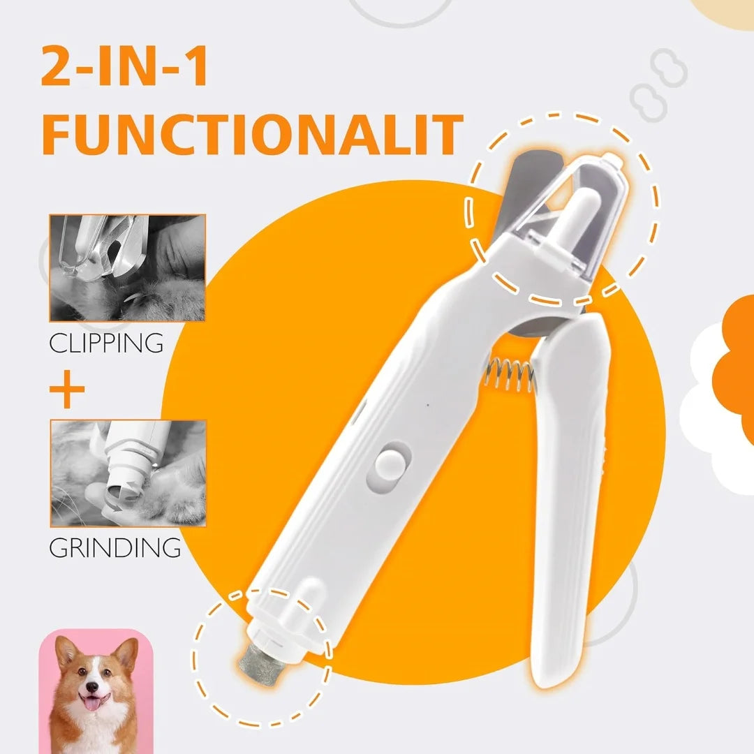 2-in-1 Pet Nail Clipper & Quiet Grinder with LED Lights