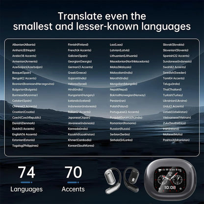 UYUXIO OWS AI Translation Earbuds – 144 Languages, LCD Touch Screen