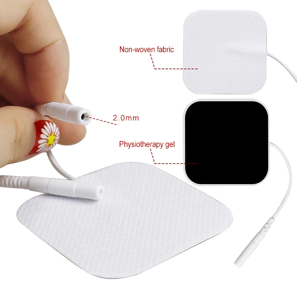 TENS EMS Electrode Pads 5x5cm – Reusable Self-Adhesive Gel Patches with 2mm Plug