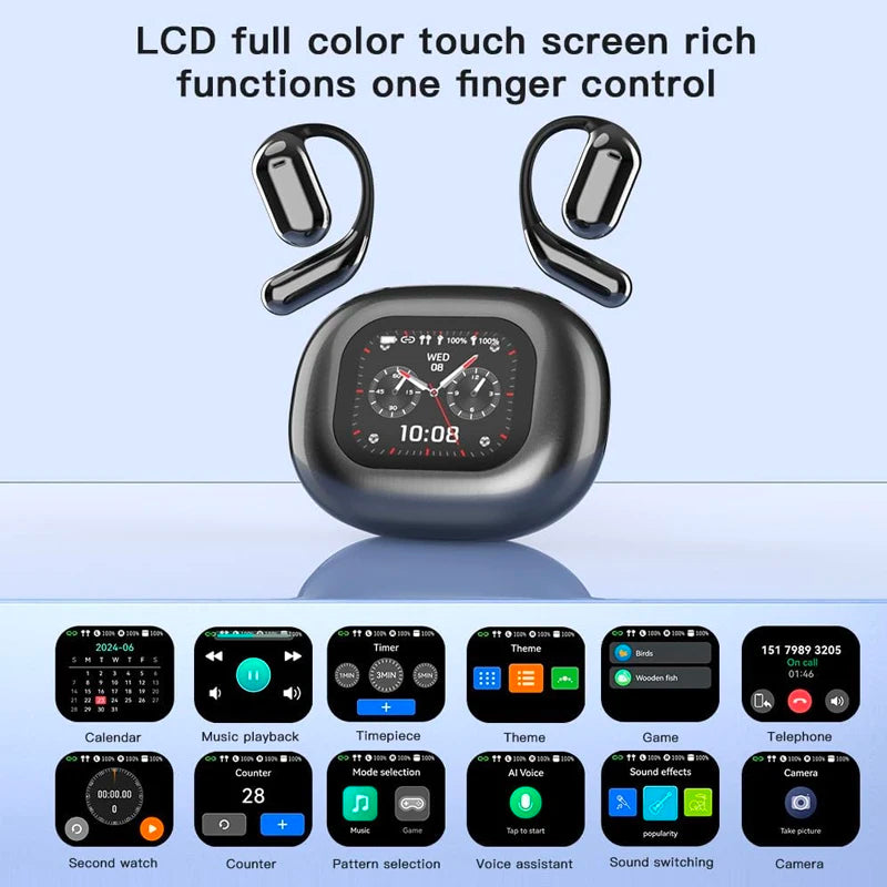 UYUXIO OWS AI Translation Earbuds – 144 Languages, LCD Touch Screen