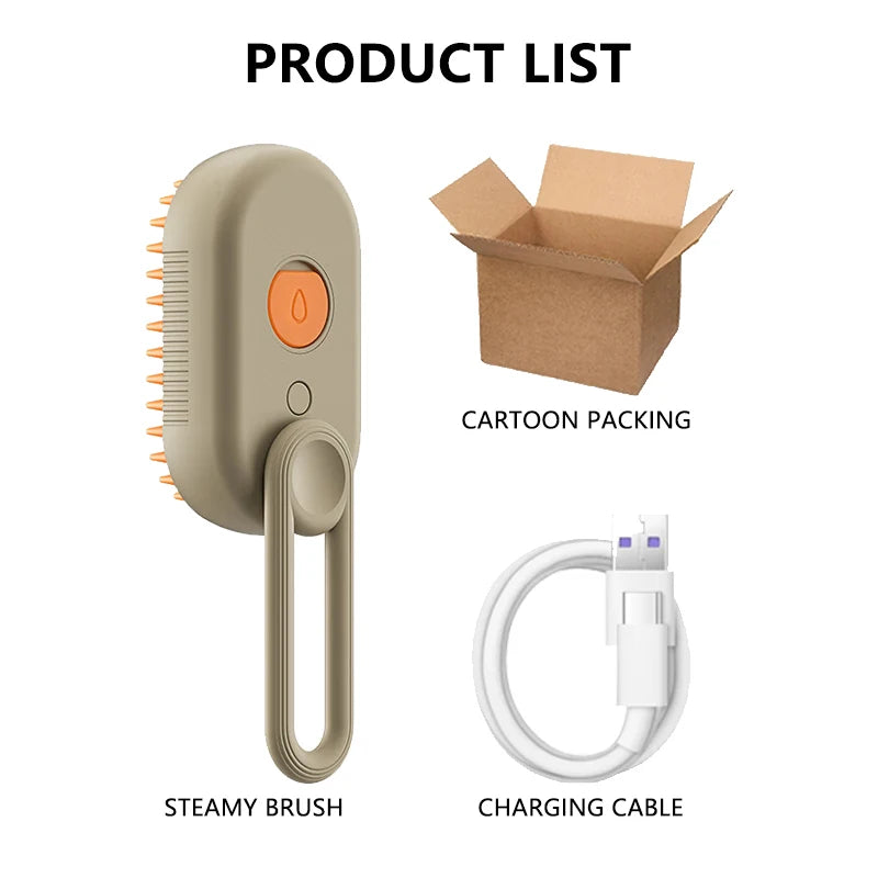 Electric Steam Brush for Cats & Dogs – 3-in-1 Grooming Comb