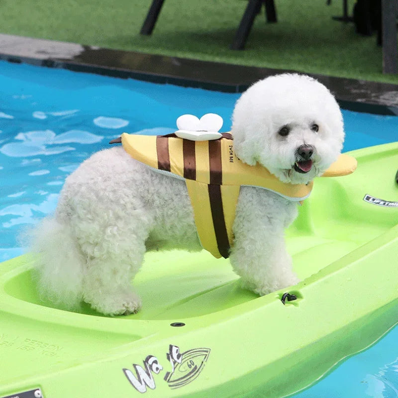 Dog Swimsuit Life Jacket with Bee Pattern