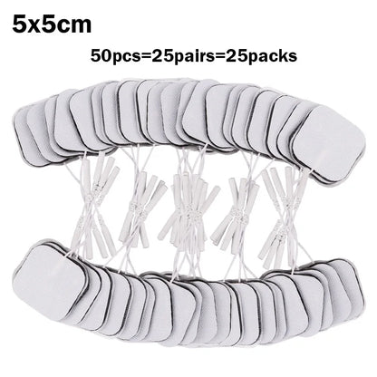 TENS EMS Electrode Pads 5x5cm – Reusable Self-Adhesive Gel Patches with 2mm Plug