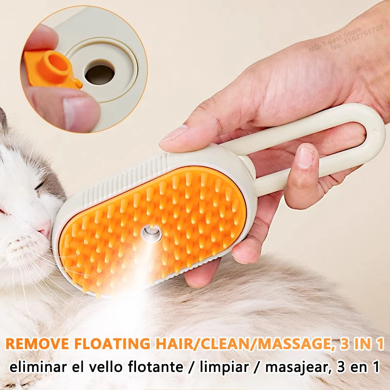 Electric Steam Brush for Cats & Dogs – 3-in-1 Grooming Comb