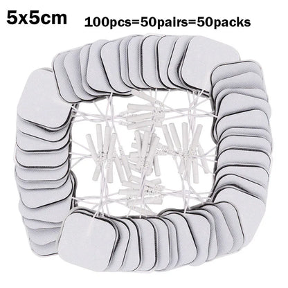TENS EMS Electrode Pads 5x5cm – Reusable Self-Adhesive Gel Patches with 2mm Plug