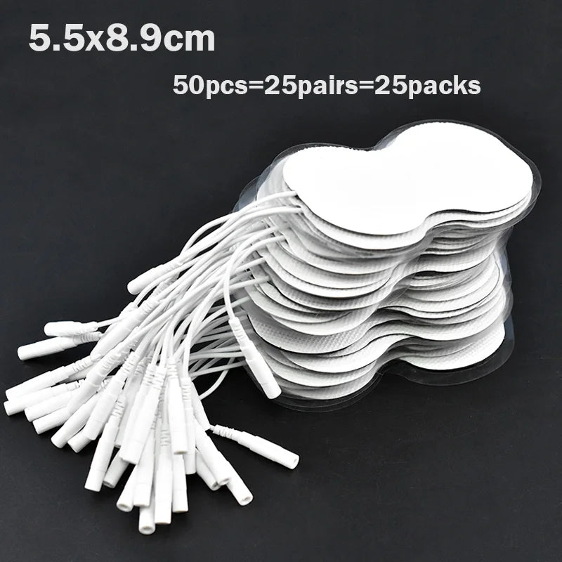 TENS EMS Electrode Pads 5x5cm – Reusable Self-Adhesive Gel Patches with 2mm Plug