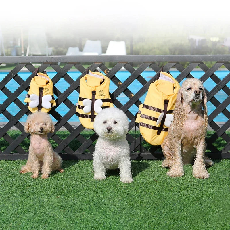 Dog Swimsuit Life Jacket with Bee Pattern