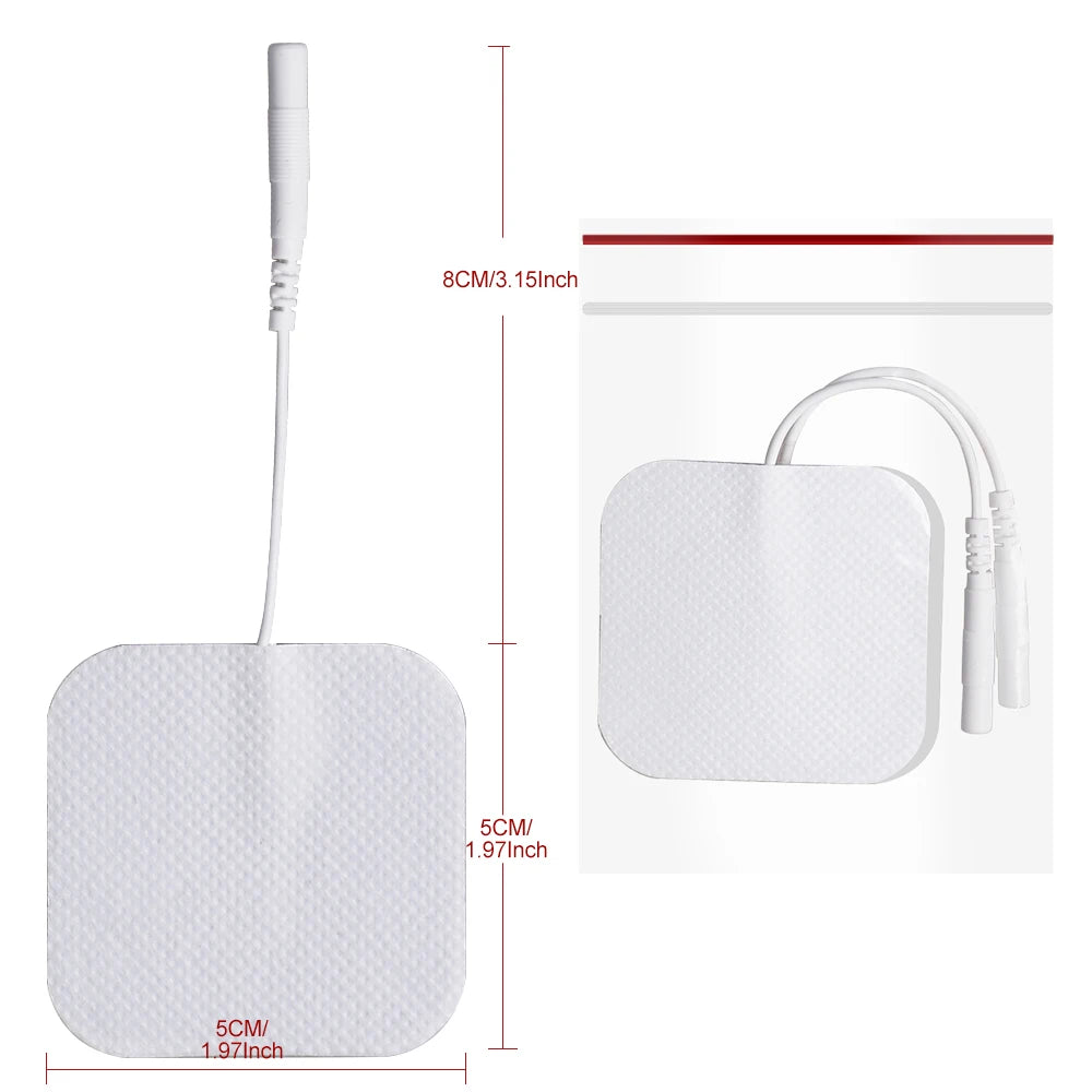 TENS EMS Electrode Pads 5x5cm – Reusable Self-Adhesive Gel Patches with 2mm Plug