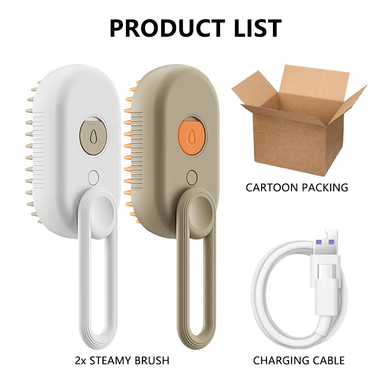 Electric Steam Brush for Cats & Dogs – 3-in-1 Grooming Comb
